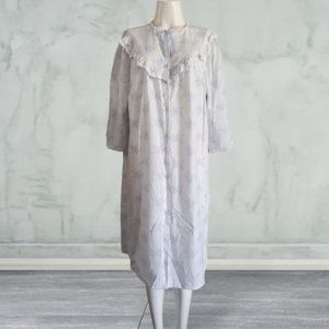 Vintage 70s LynAnne Floral Ruffle Buttons Front Night Gown  House Dress Size M